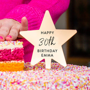 Personalised Happy Birthday Gold Star Cake Topper