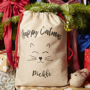 Personalised 'Happy Catmas' Christmas Sack