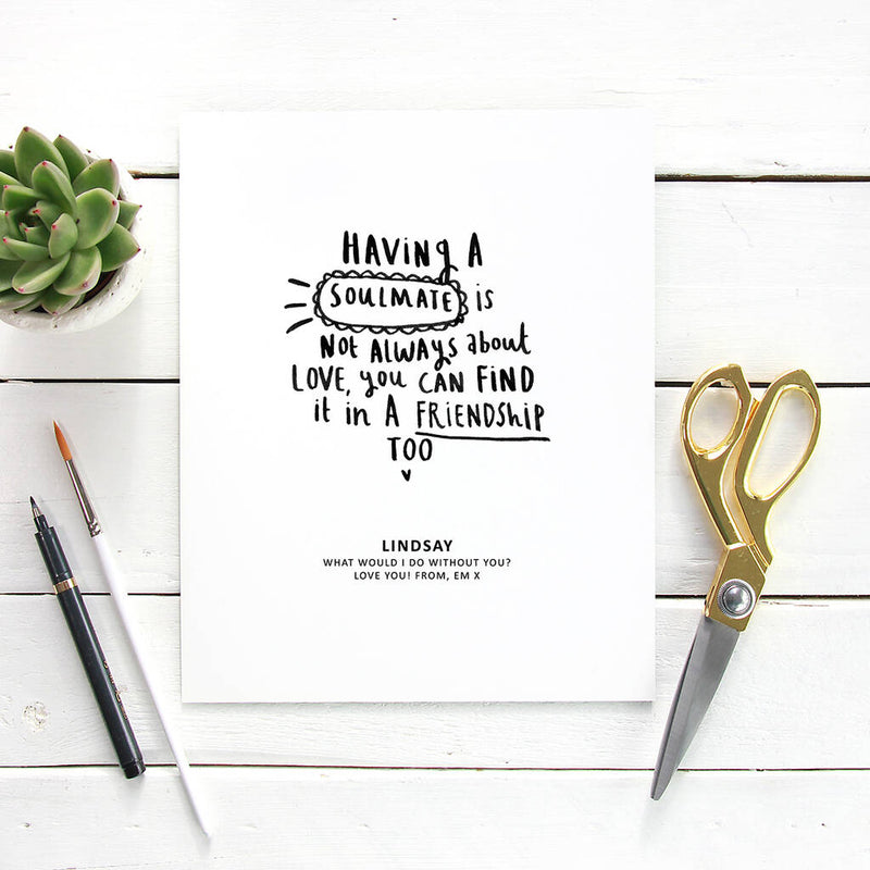 Personalised 'Having A Soulmate' Friendship Art Print