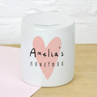 Children's Personalised Money Box Pink Heart