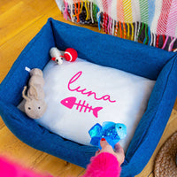 Personalised Name And Fish Bone Cat Pet Bed