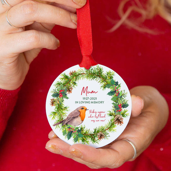 Personalised Robin Remembrance Ceramic Christmas Decoration