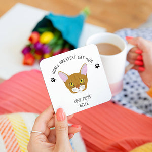Personalised Worlds Best Cat Mum' Cat Breed Coaster