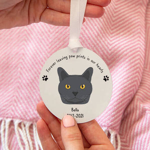Personalised 'Forever Leaving Paw Prints In Our Hearts' Cat Breed Remembrance Keepsake Decoration