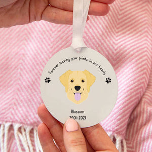 Personalised 'Forever Leaving Paw Prints In Our Hearts' Dog Breed Remembrance Keepsake Decoration