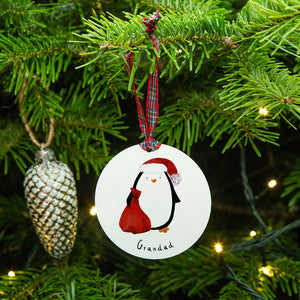 Personalised Penguin as Santa / Father Christmas Tree Decoration / Place Setting