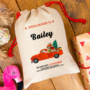Personalised Special Delivery Santa car Pet Sack