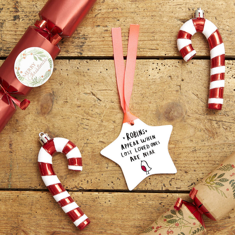 Remembrance Robins Appear Ceramic Star Christmas Decoration