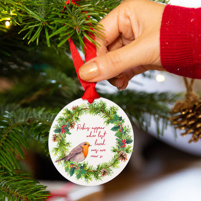 Robins Appear Remembrance Ceramic Christmas Decoration Bauble