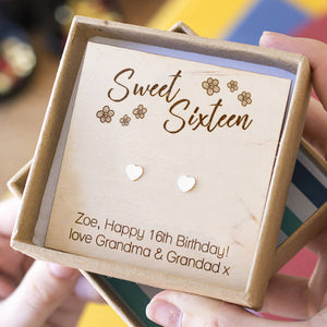 Sweet Sixteen' Personalised Heart Studs