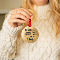 Teachers Change The World Gold Christmas Decoration Bauble