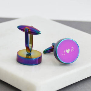 Wedding Heart Personalised Circle Cufflinks Purple