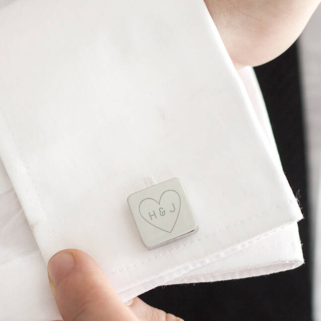 Wedding Couples Heart Personalised Square Cufflinks