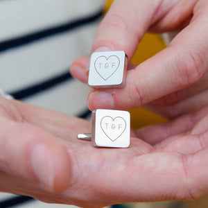 Wedding Couples Heart Personalised Square Cufflinks